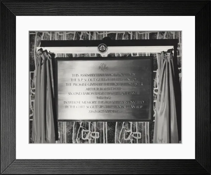 Framed Print : Plaque in Assembly Hall, Baden Powell House, London Framed Print : Plaque in Assembly Hall, Baden Powell House, London