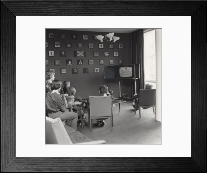 Framed Print : Cub Scouts watching TV at Baden Powell House, London Framed Print : Cub Scouts watching TV at Baden Powell House, London