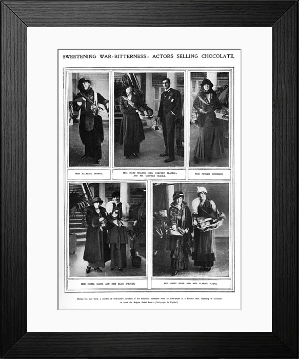 Framed Print : Actors selling chocolate for charity, WW1 Framed Print : Actors selling chocolate for charity, WW1