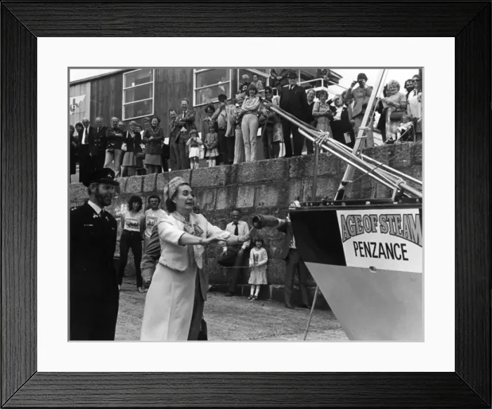 Framed Print : Janet Fookes MP launching yacht, Penzance, Cornwall Framed Print : Janet Fookes MP launching yacht, Penzance, Cornwall
