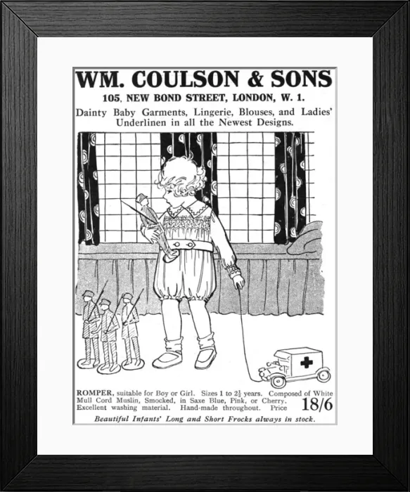 Framed Print : Wm Coulson, childrens clothing advert, WW1 Framed Print : Wm Coulson, childrens clothing advert, WW1