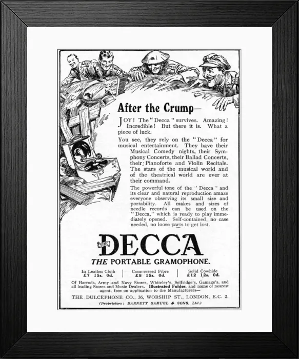 Framed Print : Decca advertisement, WW1 Framed Print : Decca advertisement, WW1