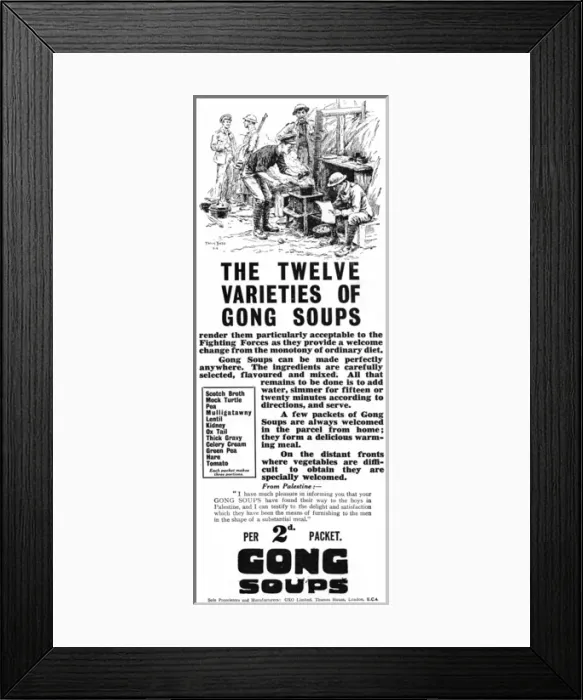 Framed Print : Gong Soups advertisement, WW1 Framed Print : Gong Soups advertisement, WW1