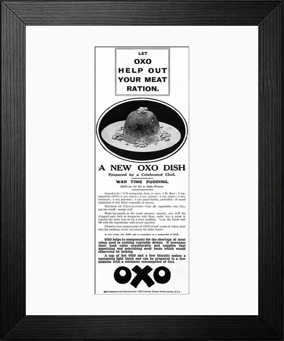 Framed Print : War Time Pudding with Oxo, 1918 Framed Print : War Time Pudding with Oxo, 1918
