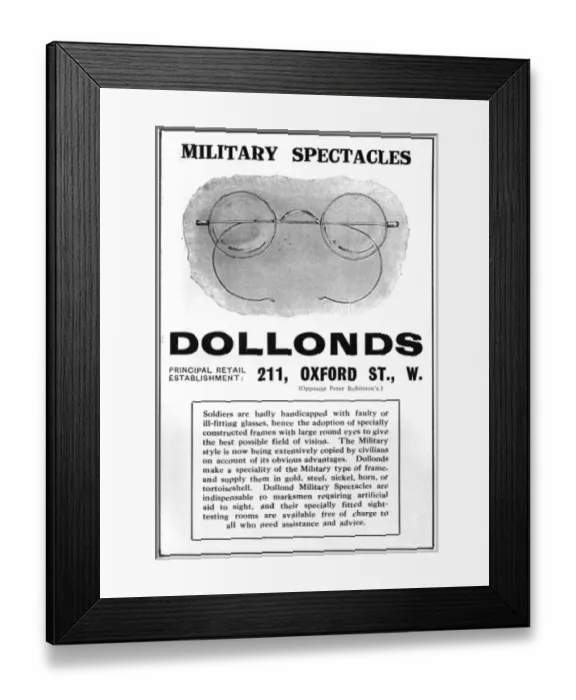 Framed Print : Military spectacles by Dollands, WW1 Framed Print : Military spectacles by Dollands, WW1