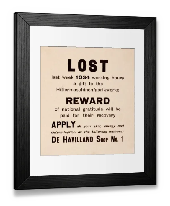 Framed Print : WW2 poster, De Havilland productivity Framed Print : WW2 poster, De Havilland productivity