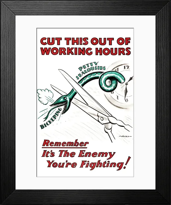 Framed Print : WW2 poster, cut this out of working hours Framed Print : WW2 poster, cut this out of working hours