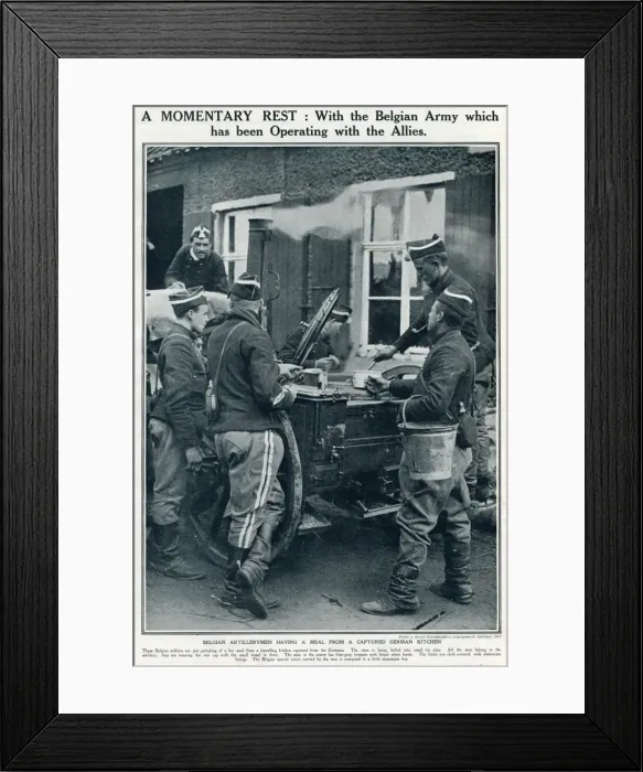 Framed Print : A momentary rest with Belgian artillerymen 1914 Framed Print : A momentary rest with Belgian artillerymen 1914
