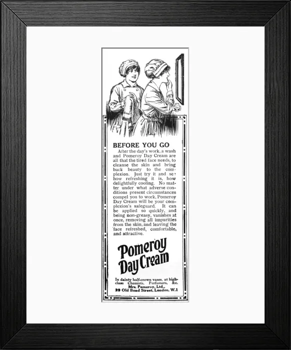 Framed Print : Pomeroy day cream advertisement for munitions workers, WW1 Framed Print : Pomeroy day cream advertisement for munitions workers, WW1
