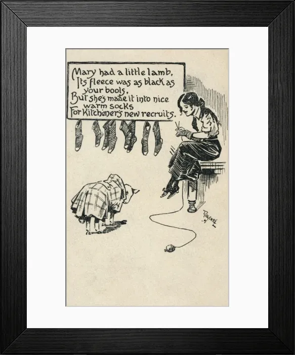 Framed Print : Knitting postcard, WW1 Framed Print : Knitting postcard, WW1