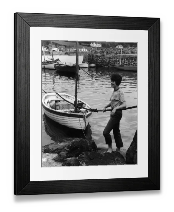Framed Print : Woman in harbour, Coverack, Cornwall Framed Print : Woman in harbour, Coverack, Cornwall