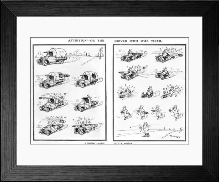 Framed Print : Attrition - or the Driver Who Was Tired by H. M. Bateman Framed Print : Attrition - or the Driver Who Was Tired by H. M. Bateman
