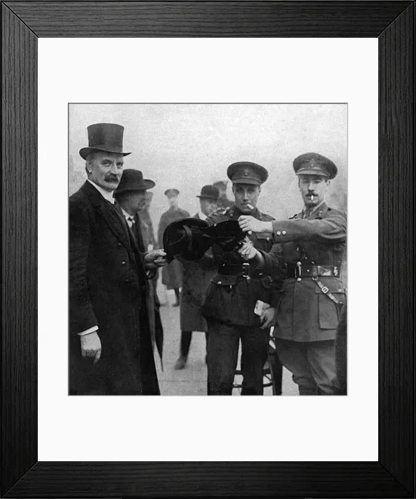 Framed Print : Officers with hat of a conscientious objector, WW1 Framed Print : Officers with hat of a conscientious objector, WW1