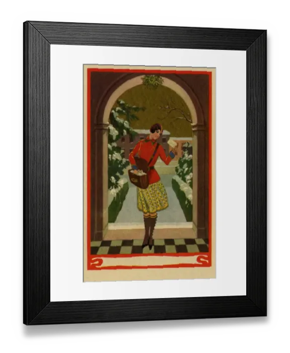 Framed Print : Postwoman. Illustration of postwoman from the 1920s in art deco style Framed Print : Postwoman. Illustration of postwoman from the 1920s in art deco style