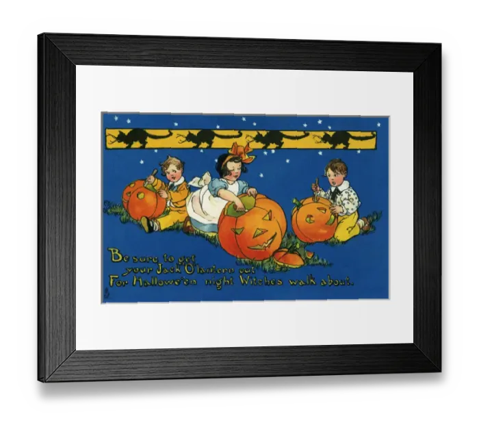 Framed Print : Halloween. Children making Jack o Lanterns out of pumpkins. Date: circa 1912 Framed Print : Halloween. Children making Jack o Lanterns out of pumpkins. Date: circa 1912