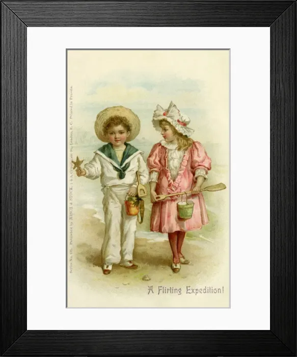 Framed Print : Boy and girl on the sea shore Framed Print : Boy and girl on the sea shore
