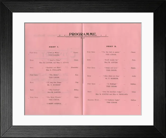 Framed Print : Bradford workhouse concert programme Framed Print : Bradford workhouse concert programme
