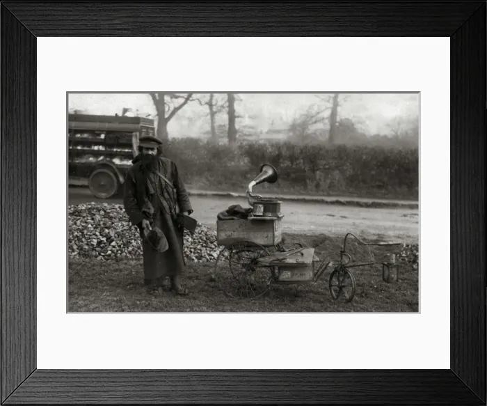 Framed Print : Tramp with Gramophone