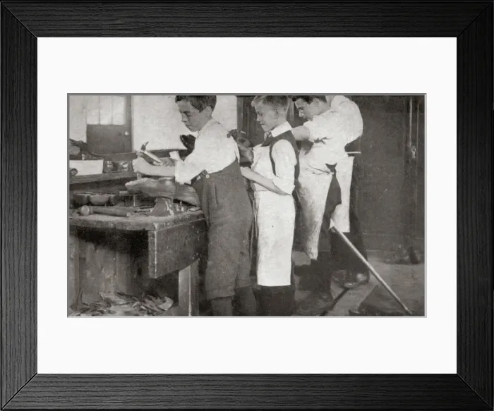 Framed Print : Boys Repair Boots at the NCH Childrens Home, Harpenden, Her Framed Print : Boys Repair Boots at the NCH Childrens Home, Harpenden, Her