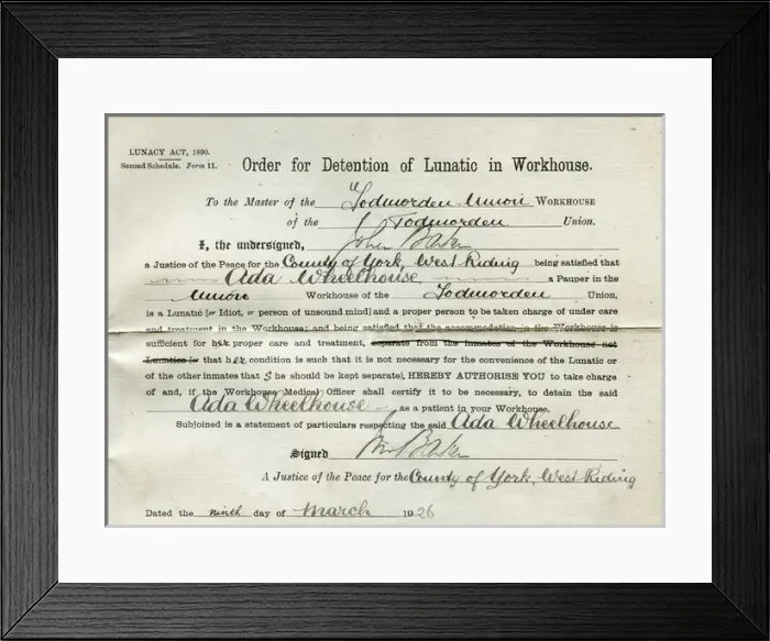 Framed Print : Pauper Lunatic Detention Order Framed Print : Pauper Lunatic Detention Order