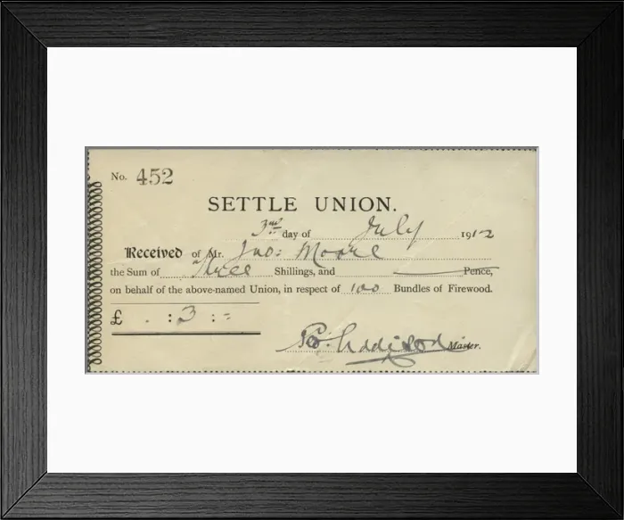 Framed Print : Firewood Receipt, Settle Union, Yorkshire Framed Print : Firewood Receipt, Settle Union, Yorkshire