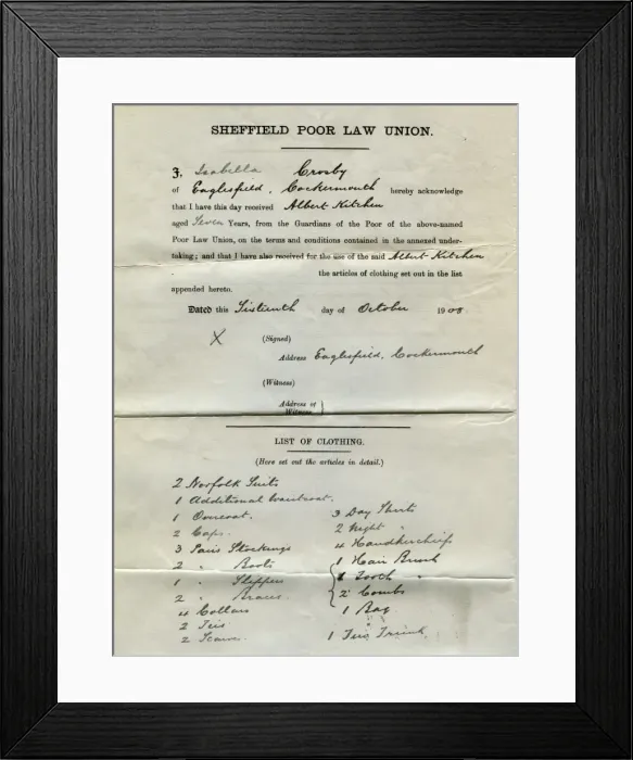 Framed Print : Sheffield Union Childrens Boarding-out Contract