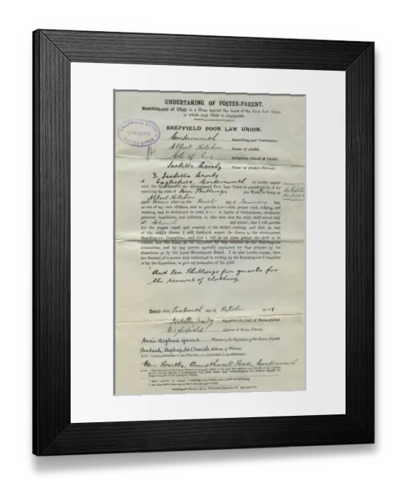 Framed Print : Sheffield Union Childrens Boarding-out Contract Framed Print : Sheffield Union Childrens Boarding-out Contract