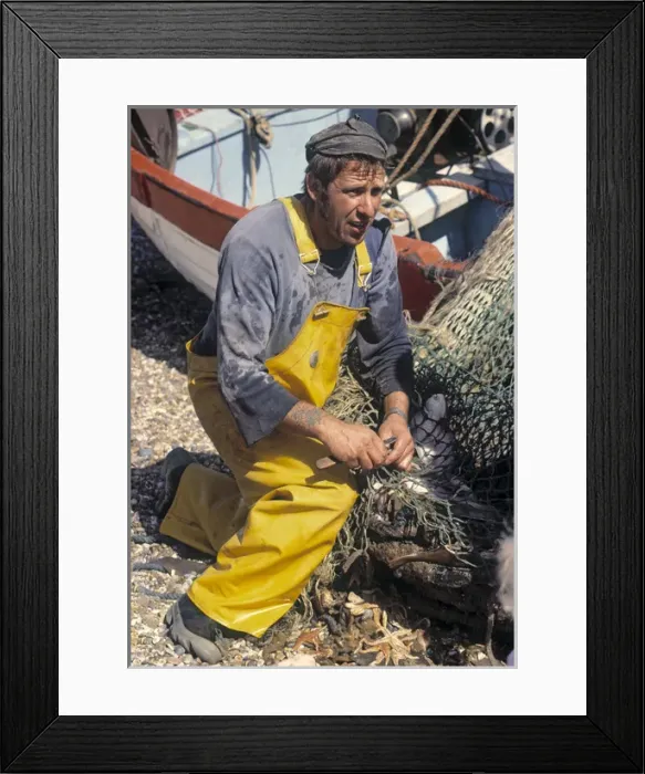Framed Print : Fisherman Opening Nets, Aldeburgh Framed Print : Fisherman Opening Nets, Aldeburgh