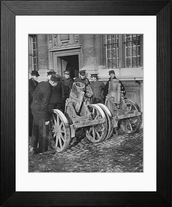 Framed Print : Trench mortars captured from the Germans, 1914 Framed Print : Trench mortars captured from the Germans, 1914