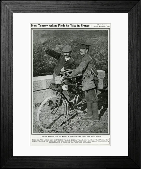 Framed Print : British soldier asking directions in France, 1914 Framed Print : British soldier asking directions in France, 1914