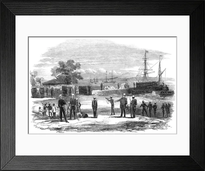 Framed Print : The embarkation of British troops at Kyook Phyoo, Burma Framed Print : The embarkation of British troops at Kyook Phyoo, Burma
