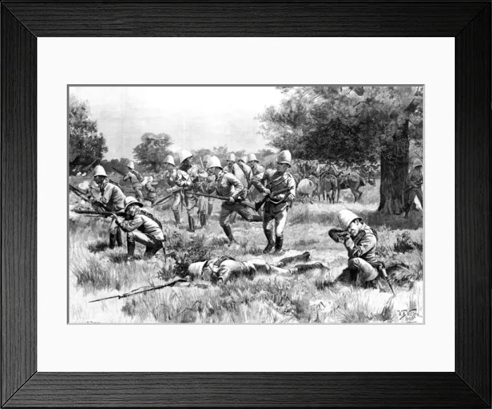Framed Print : British troops respond to an attack in Burma, 1890 Framed Print : British troops respond to an attack in Burma, 1890