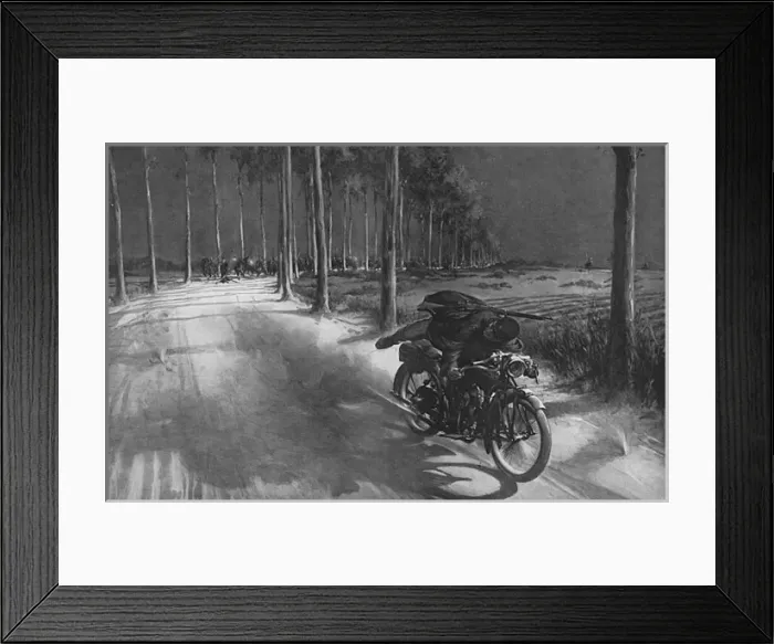 Framed Print : Belgian motorcycle despatch rider, 1914 Framed Print : Belgian motorcycle despatch rider, 1914