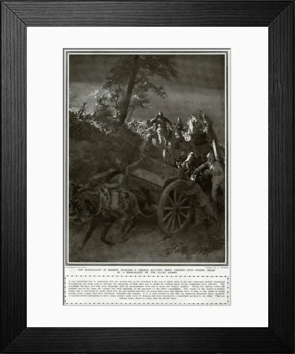 Framed Print : German battery under a searchlight, 1914 Framed Print : German battery under a searchlight, 1914