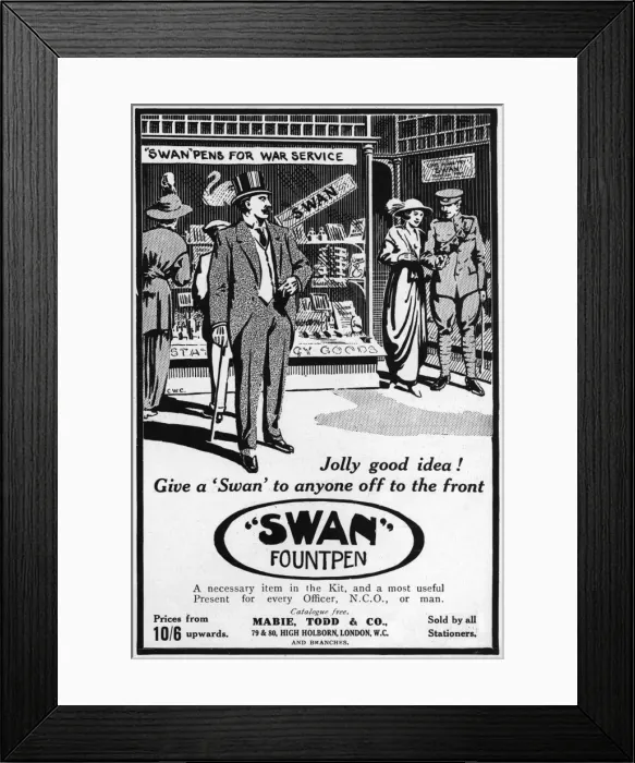 Framed Print : Swan Fountpen advertisement, WW1 Framed Print : Swan Fountpen advertisement, WW1