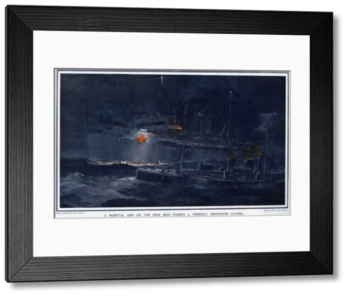 Framed Print : Hospital ship passing destroyer patrol, WWI Framed Print : Hospital ship passing destroyer patrol, WWI