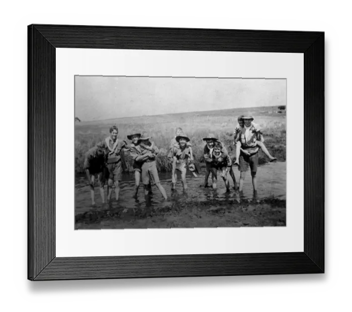 Framed Print : 1st Bellevue Scouts crossing watercourse Framed Print : 1st Bellevue Scouts crossing watercourse