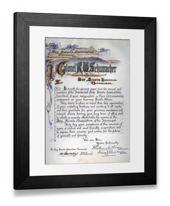 Framed Print : Col R W Schumacher, Transvaal Boy Scouts Association Framed Print : Col R W Schumacher, Transvaal Boy Scouts Association