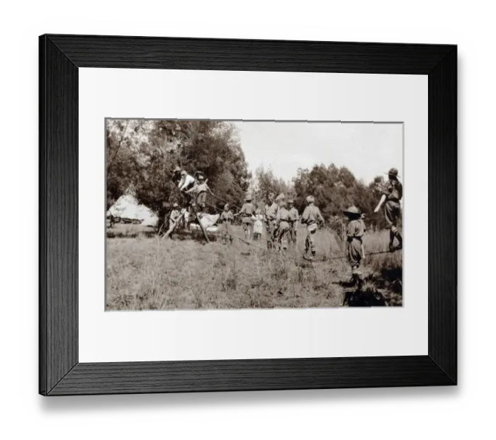 Framed Print : Boy scouts constructing rope bridge, South Africa Framed Print : Boy scouts constructing rope bridge, South Africa