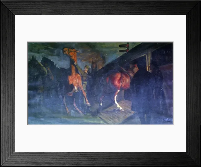 Framed Print : Loading horses onto a train at night, WW1 Framed Print : Loading horses onto a train at night, WW1