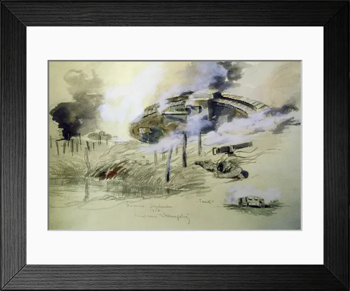 Framed Print : British tanks attacking, Somme, September 1916 Framed Print : British tanks attacking, Somme, September 1916