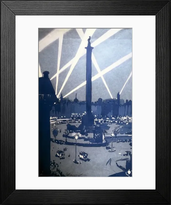 Framed Print : Air raid over London seen from Trafalgar Square, WW1 Framed Print : Air raid over London seen from Trafalgar Square, WW1