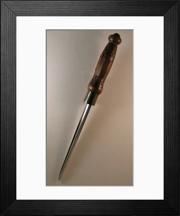 Framed Print : Trench Art dagger in carved wood, WW1 Framed Print : Trench Art dagger in carved wood, WW1