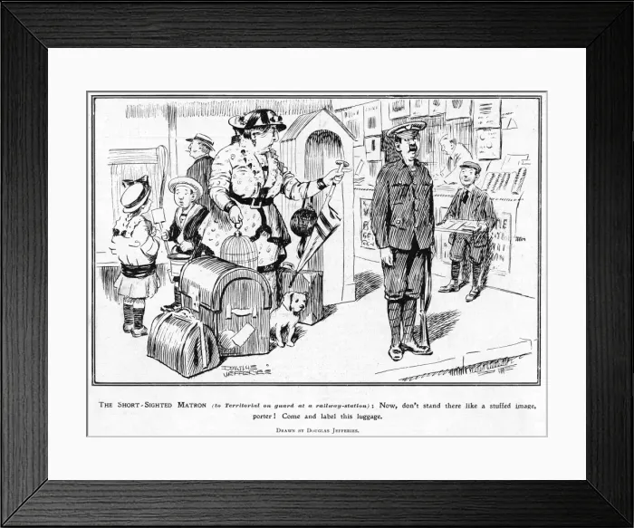 Framed Print : Terrors of the Terrier, Territorial Army cartoon, WW1