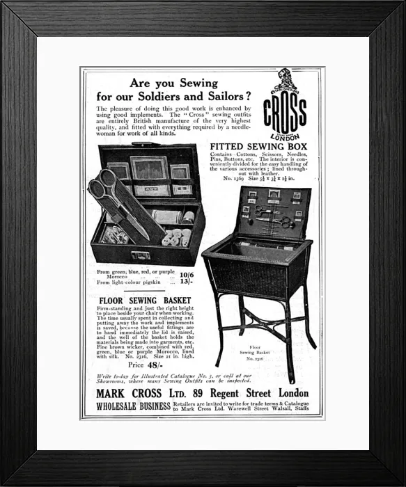 Framed Print : Sewing boxes and baskets, WW1 Framed Print : Sewing boxes and baskets, WW1