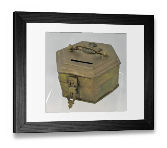 Framed Print : Hexagonal brass money box - Oxford & Bucks Light Infantry
