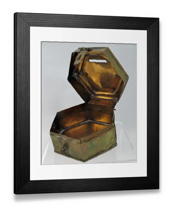 Framed Print : Hexagonal brass money box - Oxford & Bucks Light Infantry Framed Print : Hexagonal brass money box - Oxford & Bucks Light Infantry