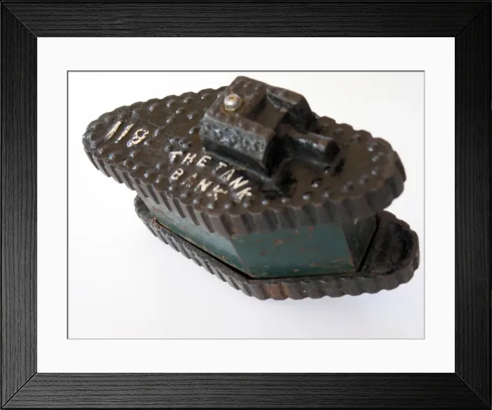Framed Print : Horace Shaw Tank Bank modelled on WWI tank Framed Print : Horace Shaw Tank Bank modelled on WWI tank