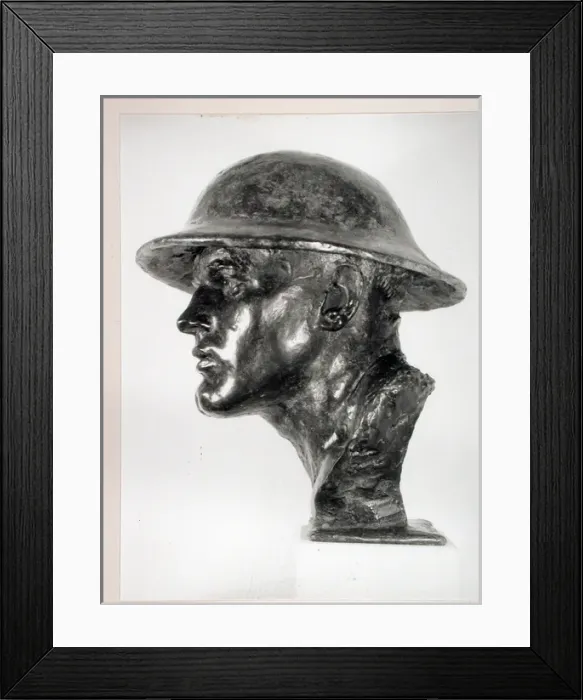 Framed Print : Life size head of a WWI Tommy wearing a Brodie Helmet Framed Print : Life size head of a WWI Tommy wearing a Brodie Helmet