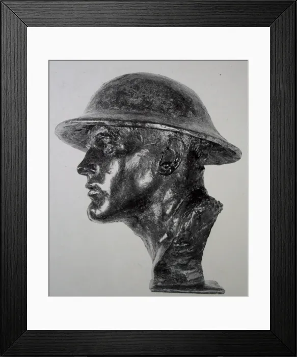 Framed Print : Life size head of a WWI Tommy wearing a Brodie Helmet Framed Print : Life size head of a WWI Tommy wearing a Brodie Helmet